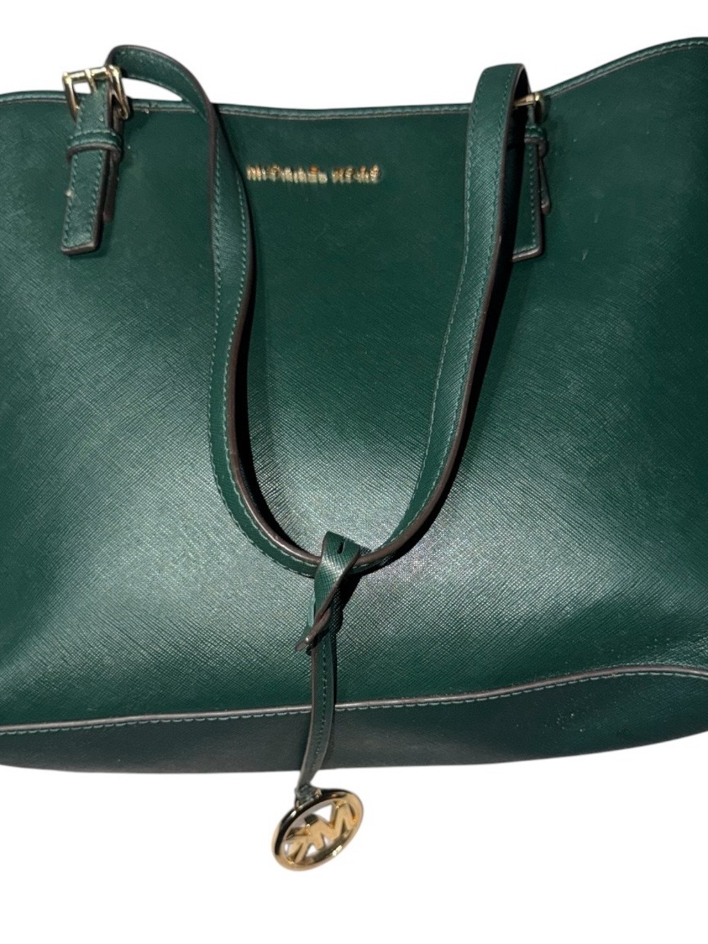 Michael Kors Deep Green Saffiano Tote with Gold Hardware